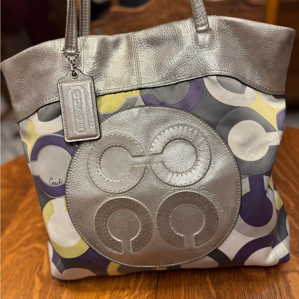 Coach Metallic Silver and Multicolor Tote Bag